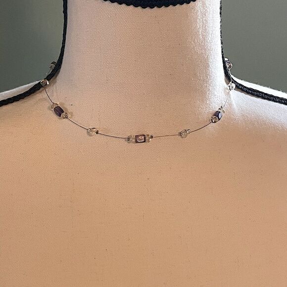 Y2K Vintage Wire (with Silver and Purple Beads) Short Necklace. - Picture 1 of 3